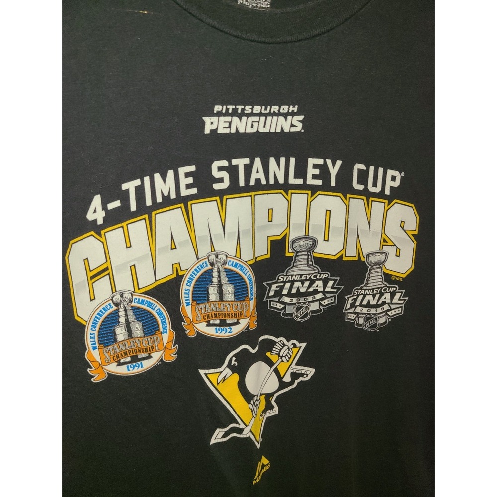 Pittsburgh Penguins NHL Stanley Cup Majestic T-Shirt 4 time champions! Black Med